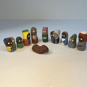 Hand‎ Painted Clay Nativity Set Of 10 Figurines Peruvian Pottery Mini Folk Art